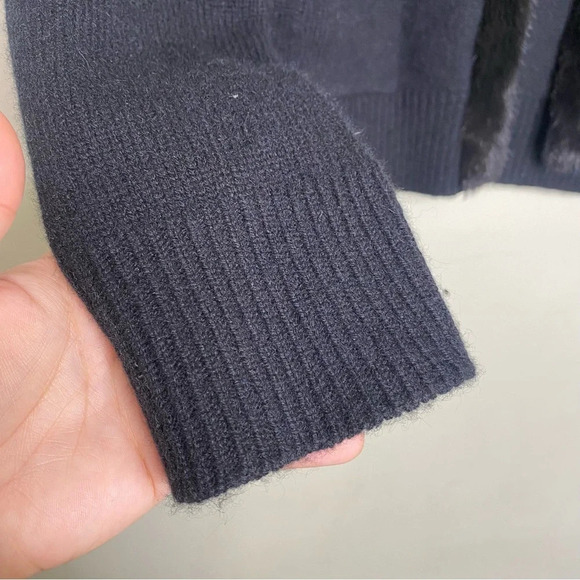 Yves Salomon Black Cashmere Mink Fur Trim Cardigan Blazer Jacket Women's Large - Picture 4 of 9